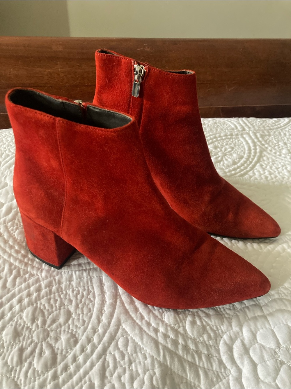 & Other Stories Red Suede Pointed Toe Ankle Boots